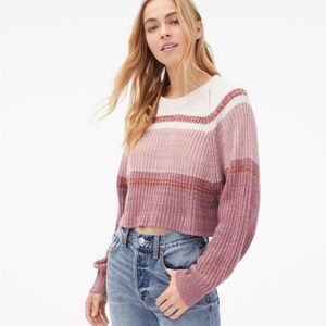 Aeropostale Striped Cropped Pink and Mauve Crew Neck Pullover Sweater XS